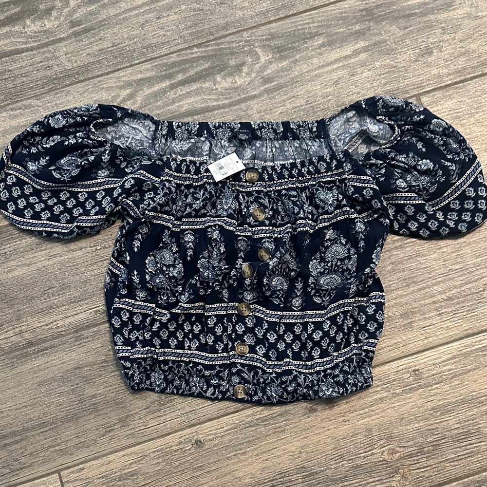 American Eagle Outfitters Dark Blue Floral Blouse